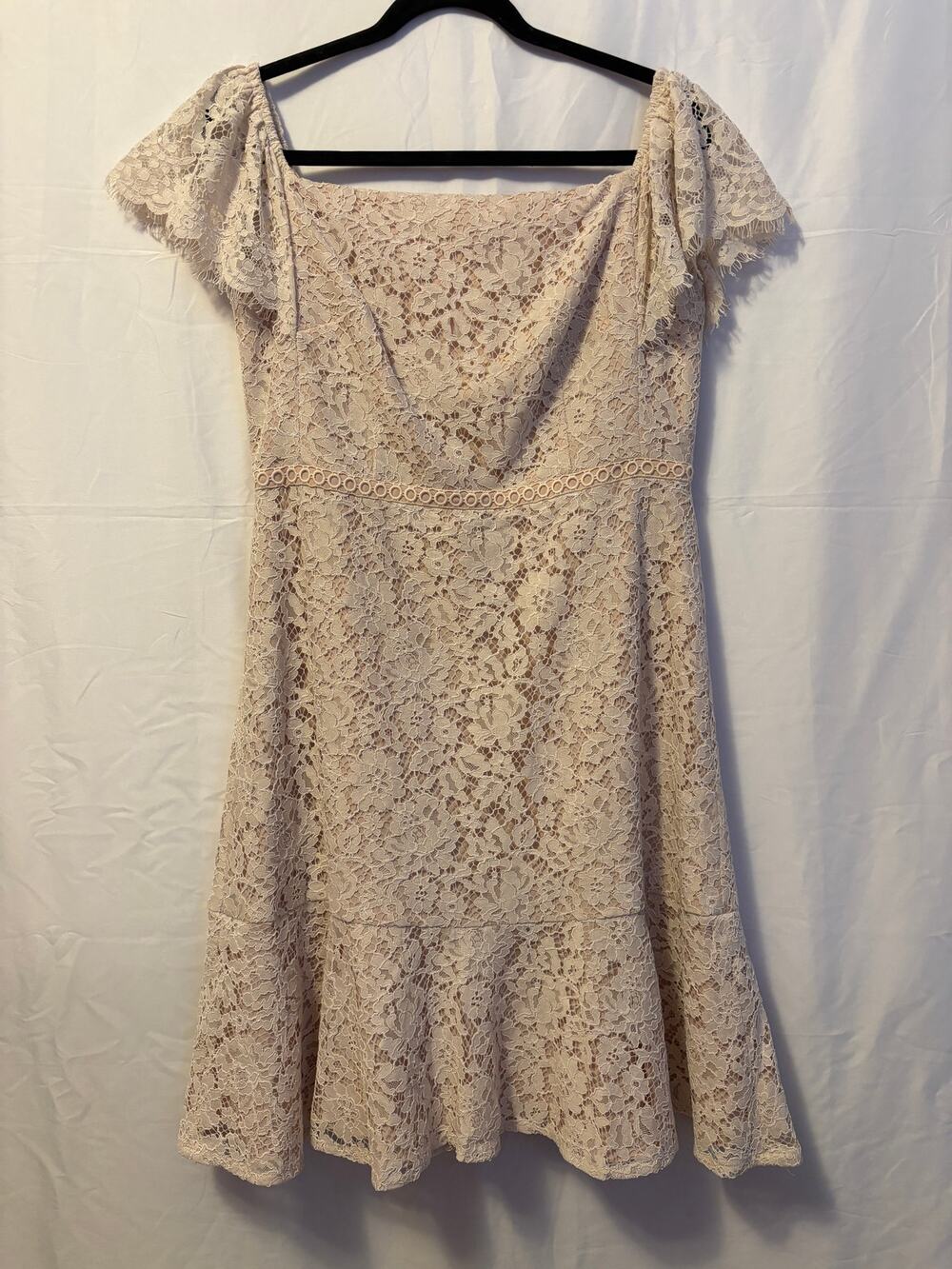 J.Crew Off-The Shoulder Dress Ivory Floral Lace Flutter Sleeve Sz 8
